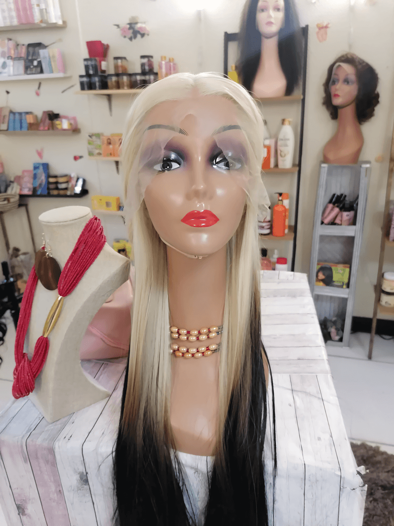 Perruque Dualité — Lisse bicolore platine & noir · très long — Beauty's House